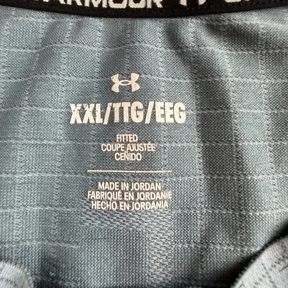 Under Armour T-Shirt Men's XXL Blue Grid Pattern Fitted Short Sleeve Athletic
